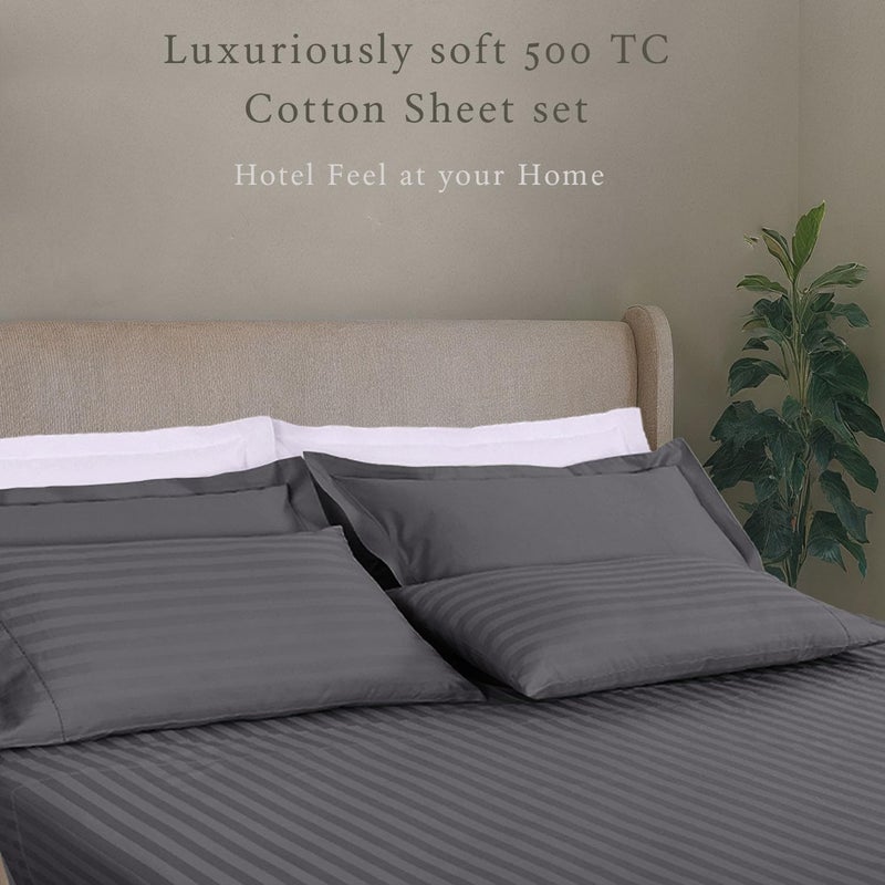 Threadmill 500 Thread Count Queen Size Damask Stripe, 4 Pc Luxury Cotton Sheet Set, Silky Smooth Dark Grey Sheets with 16" Elasticized Deep Pocket, 2 Pillowcases & Free Tote Bag - Image 2